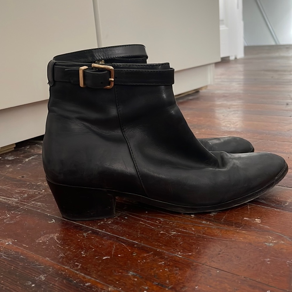 J Crew Collection Black Leather Ankle Boots Pointy Toe Size 7.5
